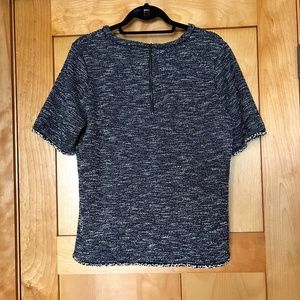 Banana Republic Short Sleeve Black and White Party Top with Metallic Accents